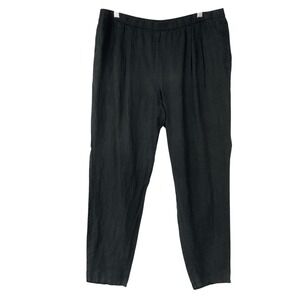 Eileen Fisher 100% Organic Linen Tapered Pull-On Pants Black Petite Large PL